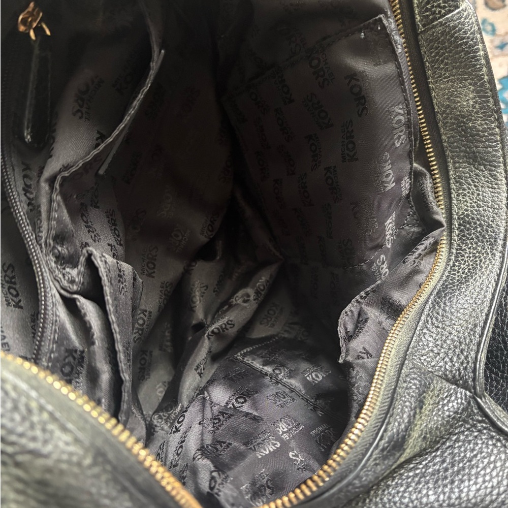 Michael Kors Black Pebbled Leather Shoulder Hobo with Gold MK Charm - Picture 6 of 10